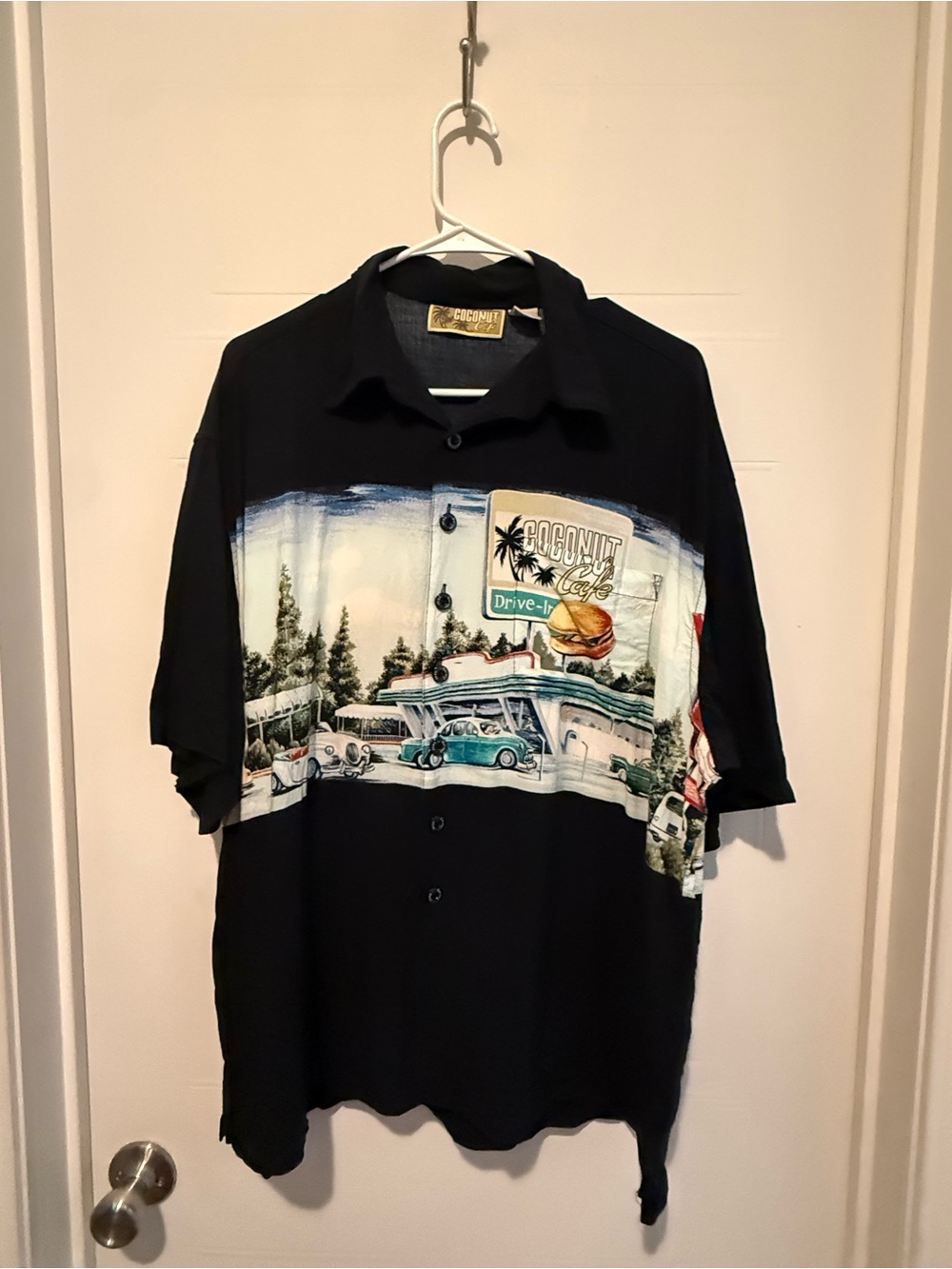 Vintage coconut cafe Black Retro Drive-In Print Button Front Shirt